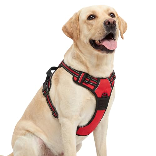 Funfox No Pull Dog Harness, Adjustable Pet Vest with Control Handle & Front Clip, Reflective Design for Small Medium Large XL Dogs, Red XL - color: Red, size: XL
