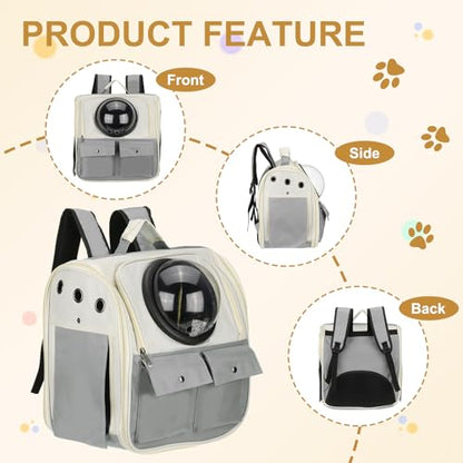 Pet Backpack Carrier, Portable and Ventilated, Oxford Cloth, Dogs Cats and Small Animals Travel Bag 13.39", (Gray, 1 Pcs), Intended for Hiking/Camping/Traveling - color: Gray