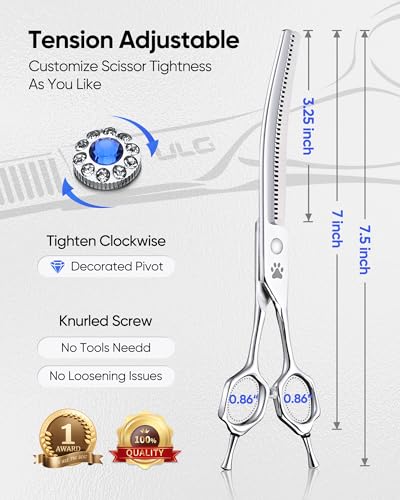 ULG Curved Thinning Dog Shears for Grooming, 7 Inch Professional Curved Thinning Dog Grooming Scissors for Blending and Thinning, 40-Tooth 15%-20% Rate 440C Stainless Steel Pet Hair Scissors - size: 7.0 Inch (Thinning)