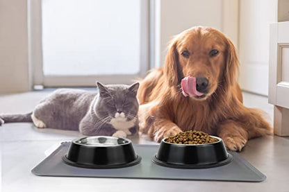 Stainless Steel Dog Bowls, Food and Water Non Slip Anti Skid Stackable Pet Puppy Dishes for Small, Medium and Large Dogs (2 Pack) - color: Black, size: 2¼ Cup/18 oz