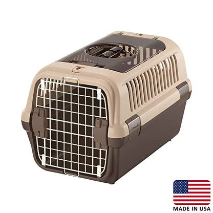 Richell Double Door Pet Carrier Medium, Travel Carrier for Small Dog and cat, up to 17.6 lbs., Soft Tan/Brown (80022) - color: Soft Tan/Brown