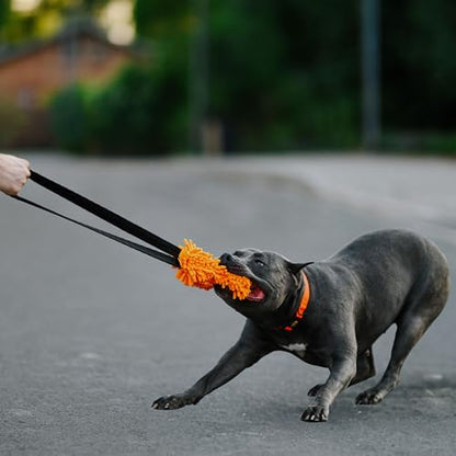 Dingo Dog Tug Toy with Bungee Handle, Microfiber, Orange - color: Orange