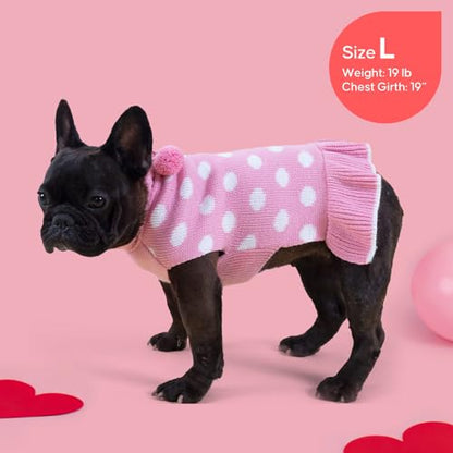 KYEESE Valentines Dog Sweater Dress, Warm Dog Sweaters for Small Dogs Girl Cats Dogs Clothes, Pullover Cozy Knit Pet Apparel with Leash Hole, Pink Dot, XS - color: 03# Polkadot (Pink), size: X-Small (2-3lbs)