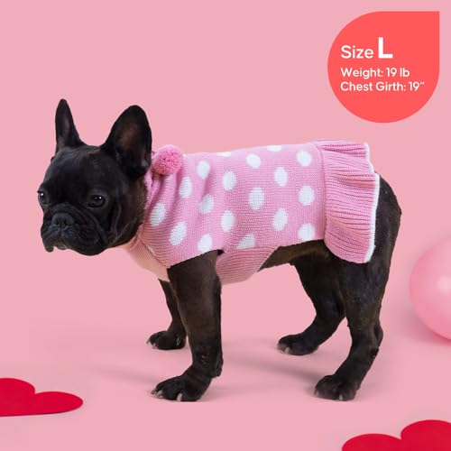 KYEESE Valentines Dog Sweater Dress, Warm Dog Sweaters for Small Dogs Girl Dogs Clothes, Pullover Cozy Knit Pet Apparel with Leash Hole, Pink Dot, M - color: 03# Polkadot (Pink), size: Medium (6-13lbs)