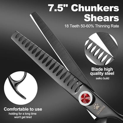 GLADOG 17.8cm(7인치) 전문 강아지 그루밍 가위 키트, 그루밍용 티타늄 강아지 가위, 그루밍을 위한 튼튼한 강아지 가위, 강아지용 6-in-1 애완동물 그루밍 가위 (프로 블랙) - style: 프로 블랙