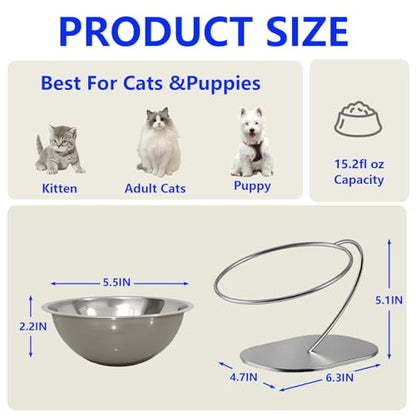 Elevated Cat Bowls,15 Degree Inclined Stainless Steel Cat Bowls,Detachable Metal Bracket,Protect The Cervical Spine,Prevent Vomiting,Ergonomic Design for Healthy Eating & Digestion,2PC (2PC) - size: 2PC