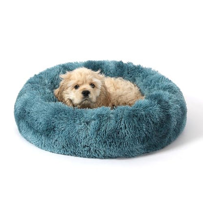 NOYAL Calming Donut Dog Bed for Small to Medium Dogs & Cats - Plush Faux Fur Anti-Anxiety Pet Bed with Machine Washable Cover & Non-Slip Base - color: Gradient Blue, size: X-Small 15.7''