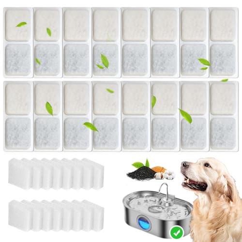 16+16 Pack Replacement Filters Compatible with 3.4Gal Dog Water Fountain, 6 Month Set for Large Dogs Water Bowl Dispenser, Includes 16 Filters & 16 Sponges