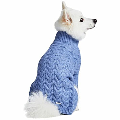 Blueberry Pet Classic Fuzzy Textured Knit Pullover Turtle-Neck Dog Sweater in Heather Blue, Back Length 14", Pack of 1 Clothes for Dogs - color: Heather Blue, Turtle-neck, size: 14 inch