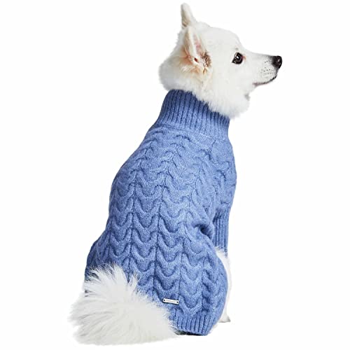 Blueberry Pet Classic Fuzzy Textured Knit Pullover Turtle-Neck Dog Sweater in Heather Blue, Back Length 14", Pack of 1 Clothes for Dogs - color: Heather Blue, Turtle-neck, size: 14 inch