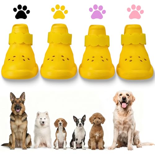 Dog Shoes for Hot Pavement and Snow - Waterproof, Non-Slip, Breathable Booties with Adjustable Straps for Small Medium, and Large Dogs (Yellow, M) - color: Yellow, size: M