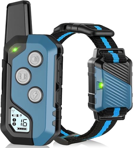PIOUNS Shock Collar for Dogs, IP67 Waterproof Dog Training Collar with Remote, 3 Training Modes with Beep, Vibration, and Safe Static, Rechargeable for Large Medium - color: Blue, size: 1 Pack