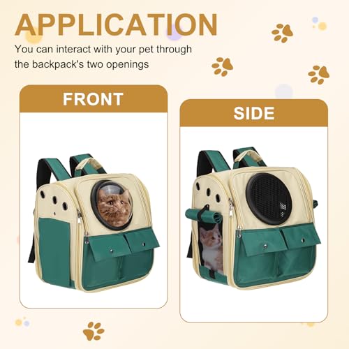 Pet Backpack Carrier, Portable and Ventilated, Oxford Cloth, Dogs Cats and Small Animals Travel Bag 12.99", (Khaki Green, 1 Pcs), Intended for Hiking/Camping/Traveling - color: Khaki Green