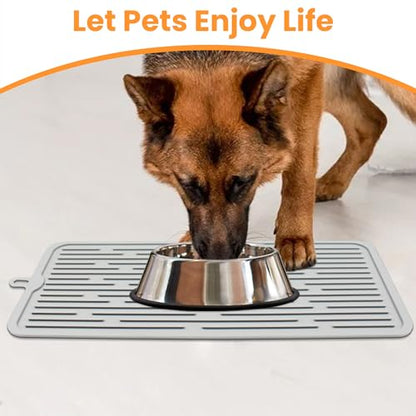 Ptlom Pet Placemat for Dog and Cat, Anti-Slip Waterproof Dogs Feeding Mat Prevent Food and Water Overflow, Bowl Mats Suitable for Medium and Small Pets, Light Gray, Silicone - color: Light Grey