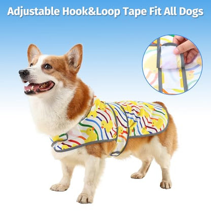 Dog Raincoat for Large Dogs, Waterproof Rain Jacket Coat with Hood and Leash Hole, Polyester, Rainbow Ducks - color: Rainbow Ducks, size: Large