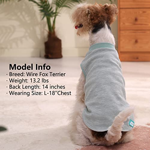 KYEESE 2Pack Dog Shirts Waffle for Small Dogs Stretchy Pet T-Shirts Lightweight Dog Tank Top Sleeveless Dogs Vest Breathable, Large, Green+Grey - color: 06# 2Pack(Green+Grey), size: Large (12-18lbs)
