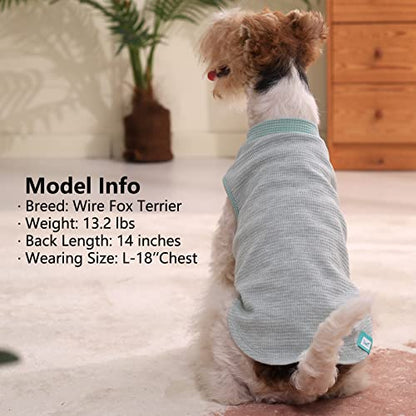 KYEESE 2Pack Dog Shirts Waffle for Small Dogs Stretchy Pet T-Shirts Lightweight Dog Tank Top Sleeveless Dogs Vest Breathable, Large, Green+Grey - color: 06# 2Pack(Green+Grey), size: Large (12-18lbs)