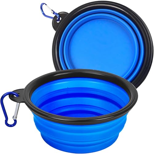 Foldable Dog Travel Bowls with Clasp for Traveling Hiking Walking Collapsible Dog Bowls Expandable Silicone Food Water Travel Bowl for Small Medium Dog Cat