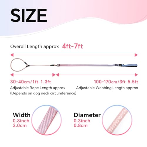 QQPETS Adjustable Slip Lead Dog Leash, Hands Free Waist Leash for Dog Walking, Reflective Training Lead with 360° Swivel Anti-Tangle, 4-7 ft Length for All Breeds - color: Blue-pink Gradient
