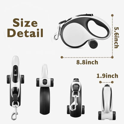 Retractable Dog Leash with Chew Proof Cable,26 ft Durable Dog Leash for Large Medium Dogs up to 110 lbs, 360° untangled, One-Handed Brake. (White) - color: White, size: 26ft