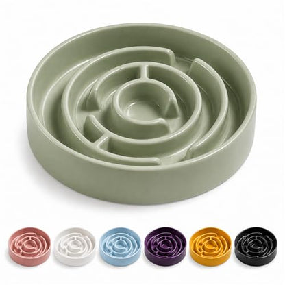 Ceramic Slow Feeder Dog Bowls with Anti-Slip, Slow Feeder & Non-Slip Design, Boredom and Anxiety Reducer, Suitable for All Breed Dogs and Cat (Ceramic-Green) - color: Ceramic-Green