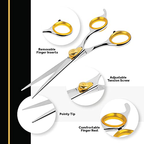 Sharf Gold Touch Pet Grooming Shear | Straight Cat & Dog Grooming Scissors | 6.5 Inch | 440c Japanese Stainless Steel Pet Dog Shearing Scissors | Animal Shears with Removable Comfort Rings - size: 6.5 Inches, style: Straight Scissors - Blunt Tip