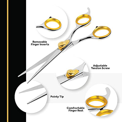 Sharf Gold Touch Pet Grooming Shear | Straight Cat & Dog Grooming Scissors | 6.5 Inch | 440c Japanese Stainless Steel Pet Dog Shearing Scissors | Animal Shears with Removable Comfort Rings - size: 6.5 Inches, style: Straight Scissors - Blunt Tip