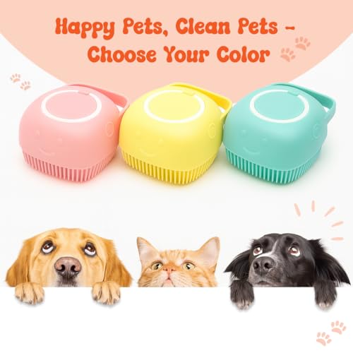 HamInWay Dog Bath Brush, 2-in-1 Dog Grooming Brush with Built-in Shampoo Dispenser, Gentle Silicone Bristles for Bath & Massage, Non-Slip Handle, Easy Clean Design for Dogs, Cats & Small Pets, Blue - color: Blue