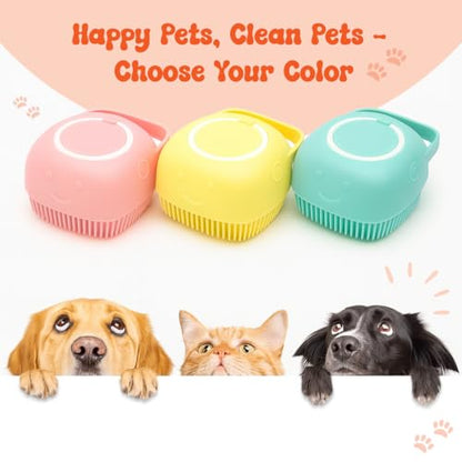 HamInWay Dog Bath Brush, 2-in-1 Dog Grooming Brush with Built-in Shampoo Dispenser, Gentle Silicone Bristles for Bath & Massage, Non-Slip Handle, Easy Clean Design for Dogs, Cats & Small Pets, Blue - color: Blue