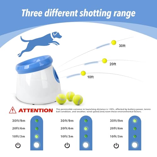 PetPrime Dog Automatic Ball Launcher Dog Interactive Fetch Toy Pet 2'' Thrower Throwing Game 3 Tennis Balls Tennis Mini Size Ball Launcher for Dogs Included Launch Distance 10-30ft