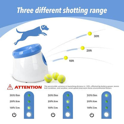 PetPrime Dog Automatic Ball Launcher Dog Interactive Fetch Toy Pet 2'' Thrower Throwing Game 3 Tennis Balls Tennis Mini Size Ball Launcher for Dogs Included Launch Distance 10-30ft