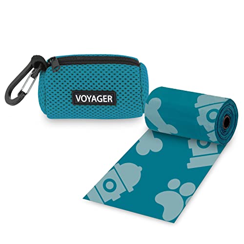 Best Pet Supplies Dog Poop Bag Holder Leash Attachment with Reusable Dispenser for Travel, Walking, Park, and Outdoor Use, Durable with Clip-On - Turquoise, Mesh Dispenser w/15 Bags - color: Mesh (Turquoise), size: 1 Count (Pack of 1)