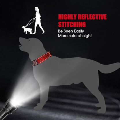 Heavy Duty Tactical Dog Collar with Neoprene Padded and Metal Buckle, Reflective Nylon for Medium to Large Dogs(Red, Medium) - color: Red, size: Medium (Pack of 1)