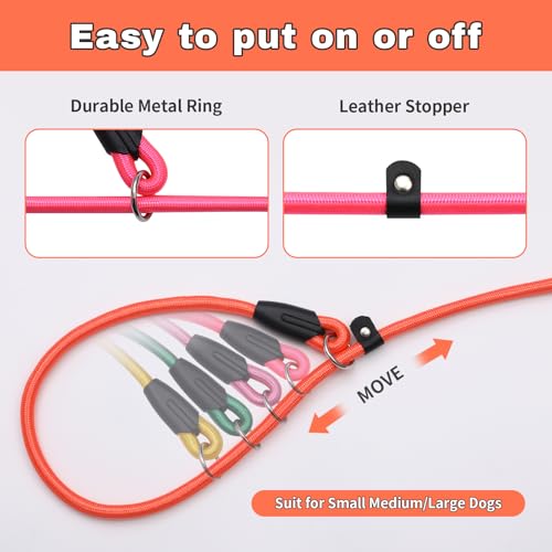 FOVRLZSE 3-Pack Adjustable Dog Slip Leads Pink/Light Blue/Orange - Super-Strong, Easy On/Off, No Collar Needed, Standalone Use, Eye-Catching for Walking/Training - color: Pink, Blue, Orange