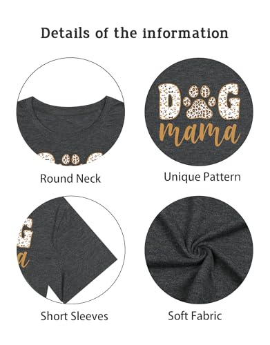 YHHR Mama Shirt Dog Mom Shirt Funny Dog Paw Graphic Letter Tee Shirts with Pockets Pets Lover Short Sleeve Tops - color: Darkgrey, size: Small