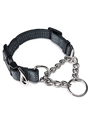 Mighty Paw Martingale Dog Collar 2.0 | Trainer Approved Limited Slip Collar with Stainless Steel Chain & Heavy Duty Buckle - Modified Cinch Collar for Gentle & Effective Pet Training - Medium, Grey - color: Grey, size: Medium