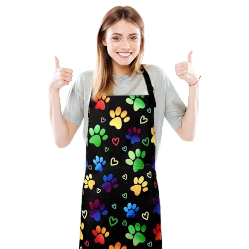 Dog Grooming Waterproof Apron with 2 Pockets, Cute Animals Puppy Dog Pets Apron - style: Gradient Heart Dog Paw