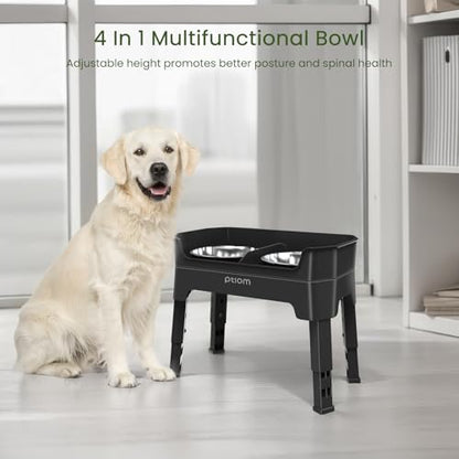 3-in-1 Elevated Dog Bowls Mess Proof Raised Slow Feeder Dog Bowls, 4 Height Adjustable Dog Bowl Stand Licking Plate with 2 56oz Stainless Steel Dog Food Bowls for Small Medium Large Dogs Pets - color: Black, size: 2 Stainless Steel Bowls + Slow Feeder