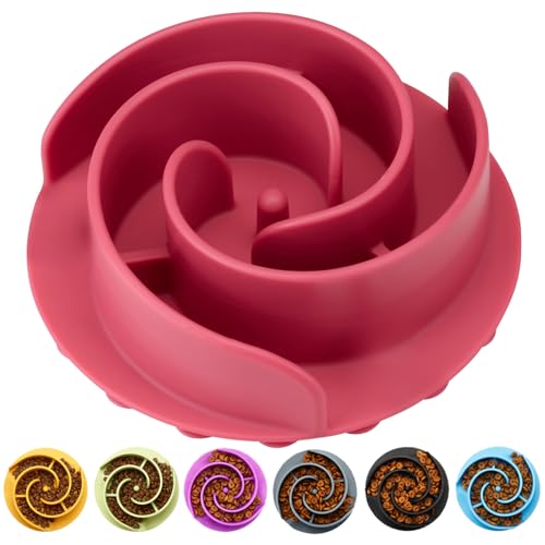 Slow Feeder Dog Bowls Insert, Animire Soft Silicone Slow Eating Dog Food Bowl for Small, Medium and Large Dogs, Compatible with Regular and Elevated Bowls - color: Rose, size: M