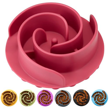 Slow Feeder Dog Bowls Insert, Animire Soft Silicone Slow Eating Dog Food Bowl for Small, Medium and Large Dogs, Compatible with Regular and Elevated Bowls - color: Rose, size: M