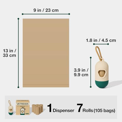 VETRESKA Dog Poop Bag with Dispenser, Leak Proof and Extra Thick Pet Waste Bags for Dog Walking and Cat Litter, Sandalwood & Almond Scented, 105 Count - size: 1 Count (Pack of 105), style: Santal Forest