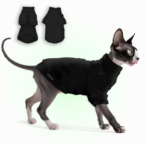 Sphynx Cat Clothes Fleece Cats&Small Dogs Pullover Sweater | Soft warm fleece, covers belly. Stretchy, easy on. Washes well. For small dogs & cats: daily walks, naps, AC rooms. - color: Black, size: XX-Large