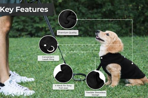 JACKO & CO - Fleece Vest Dog Sweater with Leash Ring - Soft, Warm & Lightweight Pullover Coat for Small & Medium Dogs, Puppies & Cats - Cozy Fall/Winter/Spring Pet Jacket (Black, XS 2-4lbs) - color: Black, size: XS (2-4lbs)