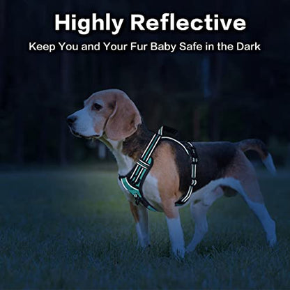 PoyPet No Pull Dog Harness, No Choke Front Clip Reflective Dog Vest with Soft Padded Vertical Handle, 3 Leash Attachments for Small Medium Large Dogs (Mint Blue,M) - color: Mint Blue, size: Medium