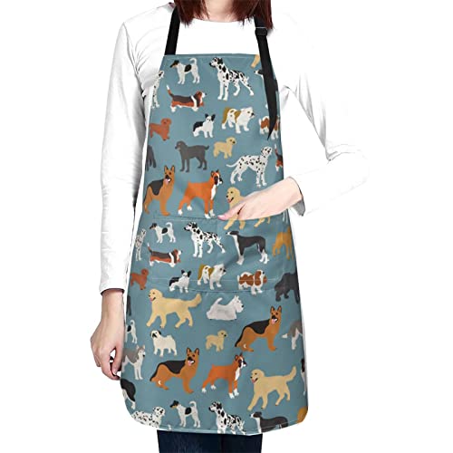 Perinsto Dog Cat Pets Cute Animals Waterproof Apron Bibs for Grooming Kitchen Cooking Baking Painting Gardening - color: Dog (Grey Blue)