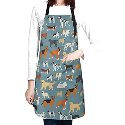 Perinsto Dog Cat Pets Cute Animals Waterproof Apron Bibs for Grooming Kitchen Cooking Baking Painting Gardening - color: Dog (Grey Blue)