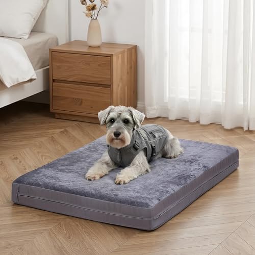 Waterproof Dog Bed for Crate, Reversible Outdoor Dog Crate Bed, Kennel Beds Pet for Small Medium Dogs, Waterproof, Wipeable, Anti-Slip, Washable, 29" x 18", Dark Grey - color: Dark Grey, size: 29"W x 18"L x 3"H