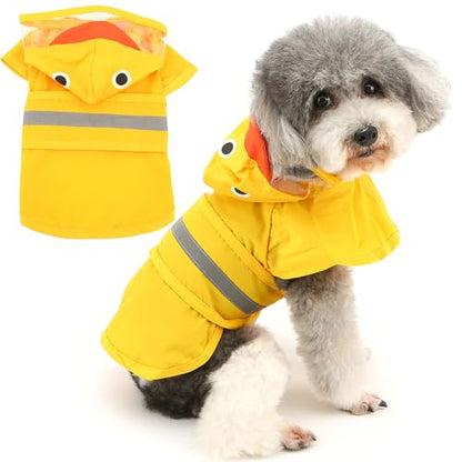 Zunea Waterproof Dog Raincoat with Hood for Small Dogs Reflective Puppy Rain Jacket Clothes with Leash Hole Funny Duck Pattern Pet Dog Poncho Slicker Costumes Chihuahua Doggie Rainwear Yellow S - color: yellow, size: S