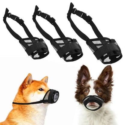 ElevateTech 3Pcs Dog Muzzle Soft Mesh Muzzle for Small Medium Large Dogs Adjustable Strap Breathable Dog Mouth Guard Anti Biting Barking Chewing Suitable Pets Walking Camping 3 Sizes (Black S M L)