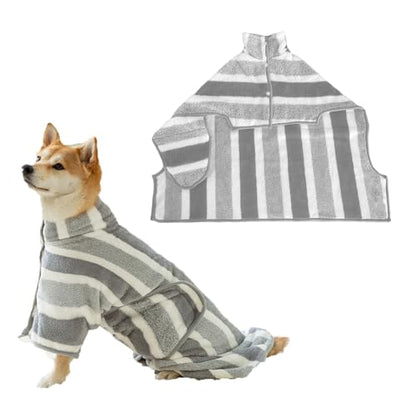 YiZYiF Microfiber Dog Bath Towel Robe Super Absorbent Pet Drying Coat with Adjustable Collar and Belly Strap for Swimming Gray Medium
